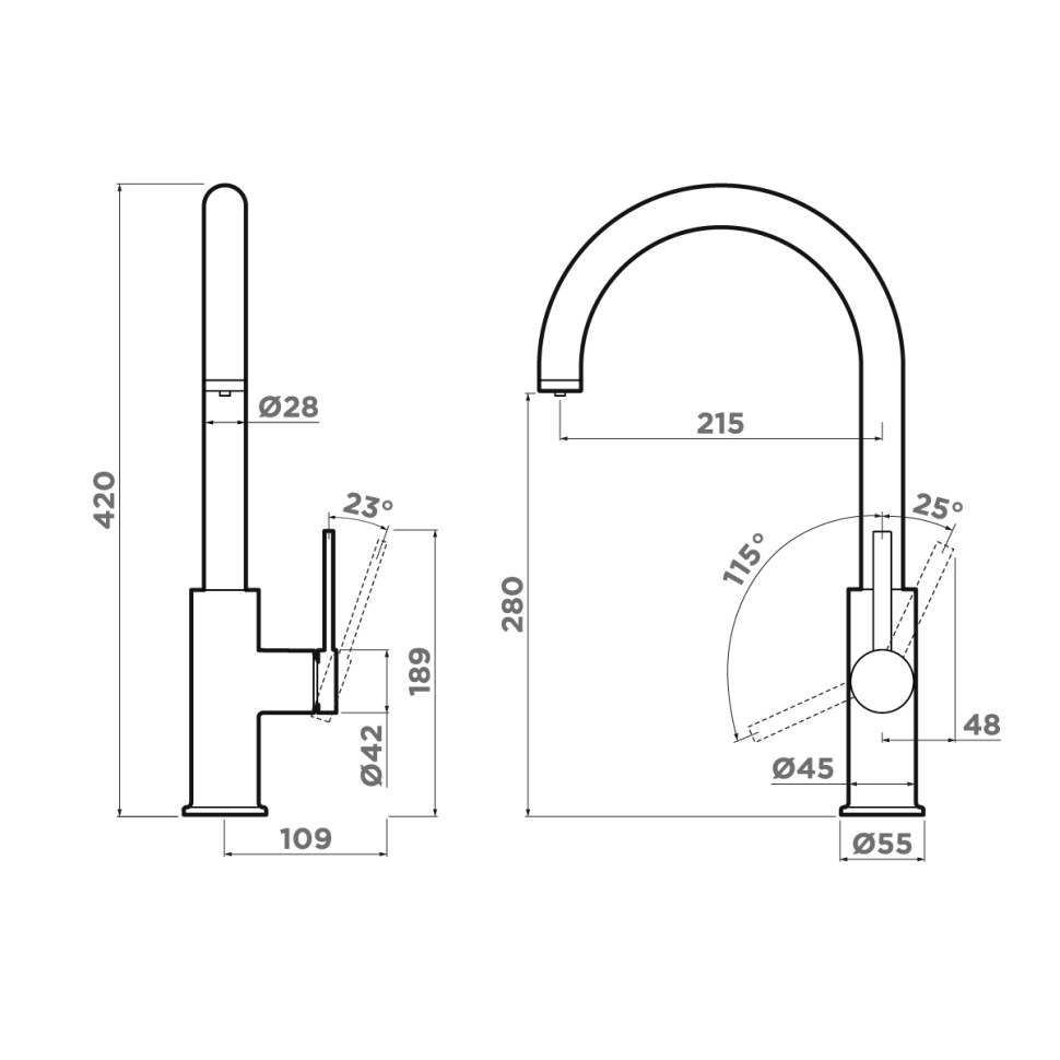 Смеситель для кухни Omoikiri Okawa 2 Plus-GM латунь/вороненая сталь