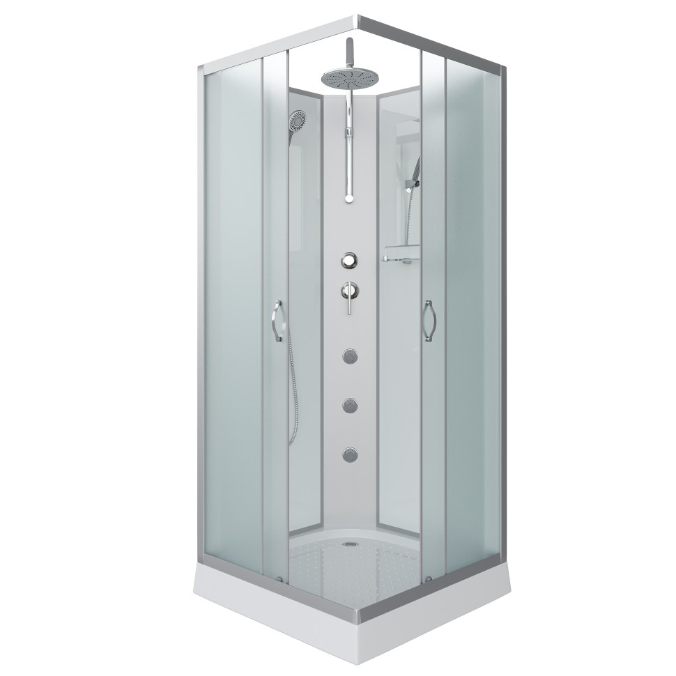 Душевая кабина Niagara Classic NG-1101-14BKTG (90х90х210) низкий поддон(13см),стекло матовое,3 места с полкой
