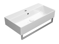 Раковина накладная/подвесная GSI KUBE X 9455111 700 мм х 370 мм, с 1 отверстием под смеситель, с переливом, без крепежа, белая глянцевая  