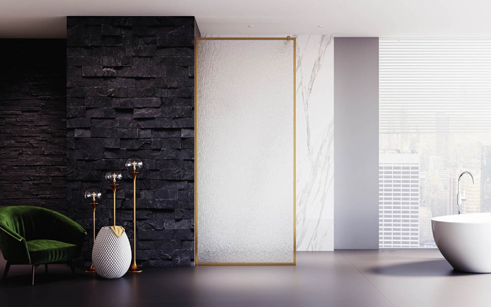 Душевая перегородка Veconi Korato KR-81RG, 1200x2000, брашированное золото, стекло дождь New