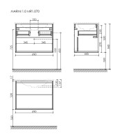 Тумба подвесная SANCOS Marmi 1.0 690х445х520 c одним ящиком оснащенным доводчиками скрытого монтажа и открытой нишей, дуб галифакс натуральный, арт. MR1.070EG