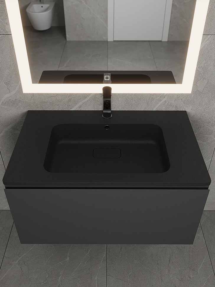 Раковина для ванной кварцевая Uperwood Lagoon Quartz 80х48х14,2 см, черная матовая, уголь