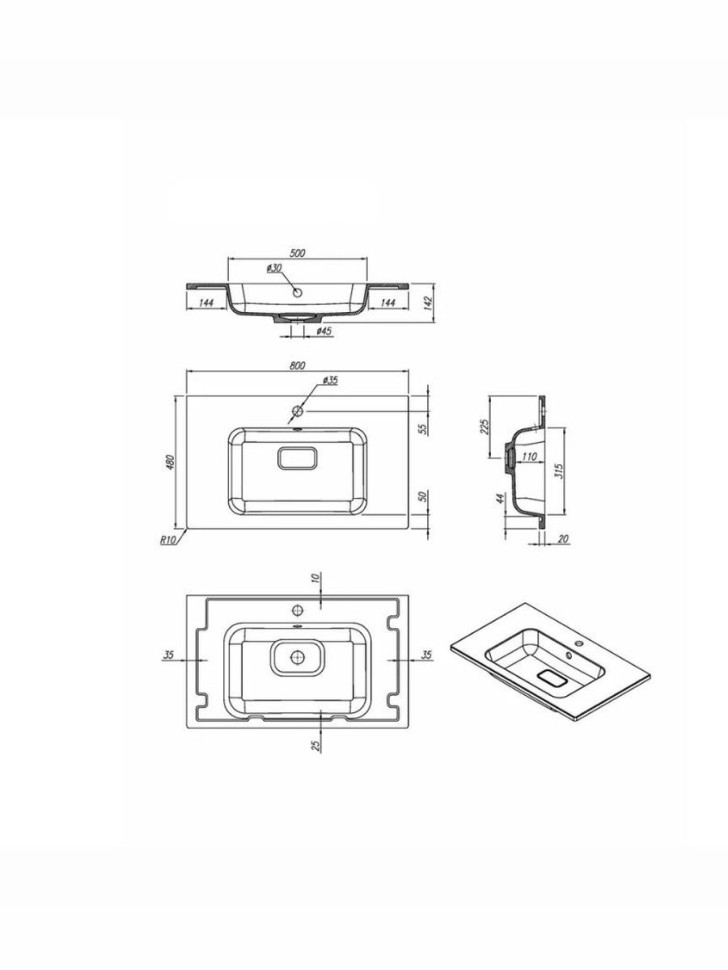 Раковина для ванной кварцевая Uperwood Lagoon Quartz 80х48х14,2 см, черная матовая, уголь