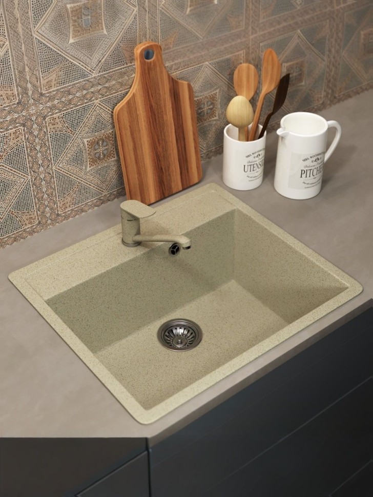 Кухонная мойка из искусственного камня Uperwood ECON UPD-104-002, прямоугольная,бежевая матовая