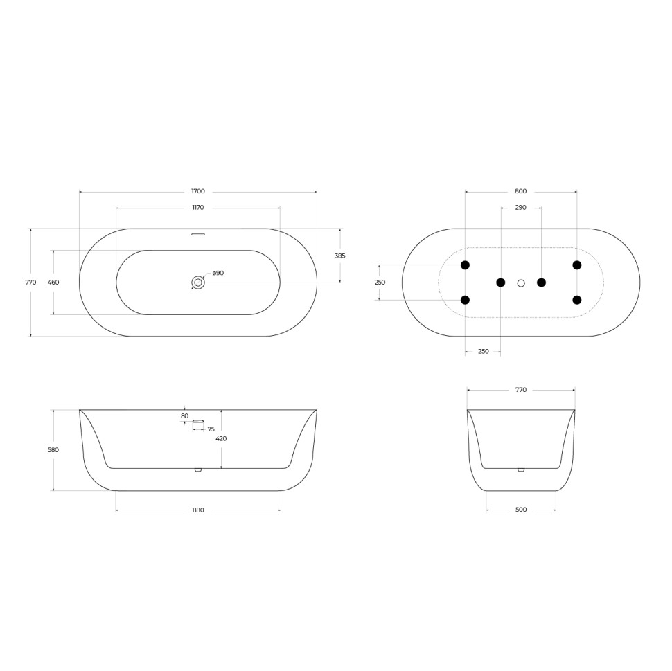 Акриловая ванна BELBAGNO BB706-1700-770