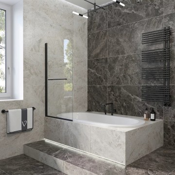 Шторка на ванну Veconi Palau PL-79B, 800x1500, черный, стекло прозрачное