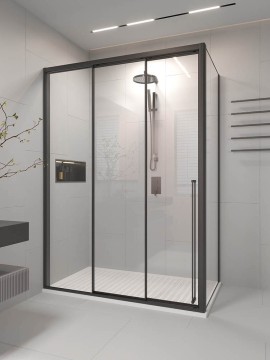 Душевой угол раздвижной Veconi Premium Prato 300 SP B-L, 1200х1000x2000, черный матовый, стекло прозрачное