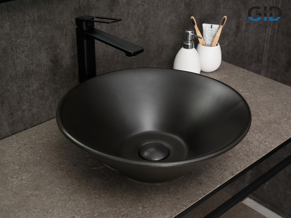 Раковина Gid N9102bg 53383 накладная черная графит 42x42x15