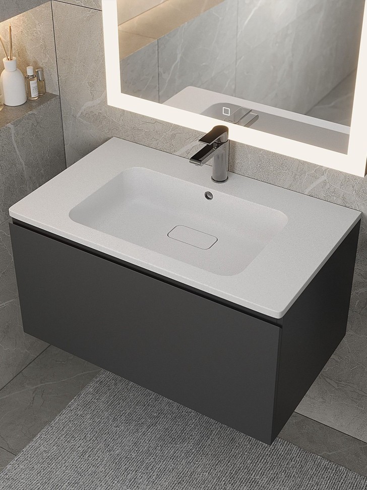 Раковина для ванной кварцевая Uperwood Lagoon Quartz 80х48х14,2 см, белая матовая, жасмин