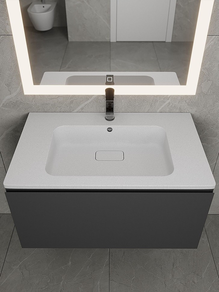 Раковина для ванной кварцевая Uperwood Lagoon Quartz 80х48х14,2 см, белая матовая, жасмин