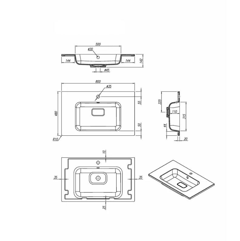 Раковина для ванной кварцевая Uperwood Lagoon Quartz 80х48х14,2 см, белая матовая, жасмин
