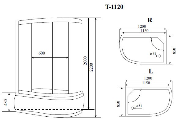 Timo Standart T-1120 R душевая кабина 120*85*220