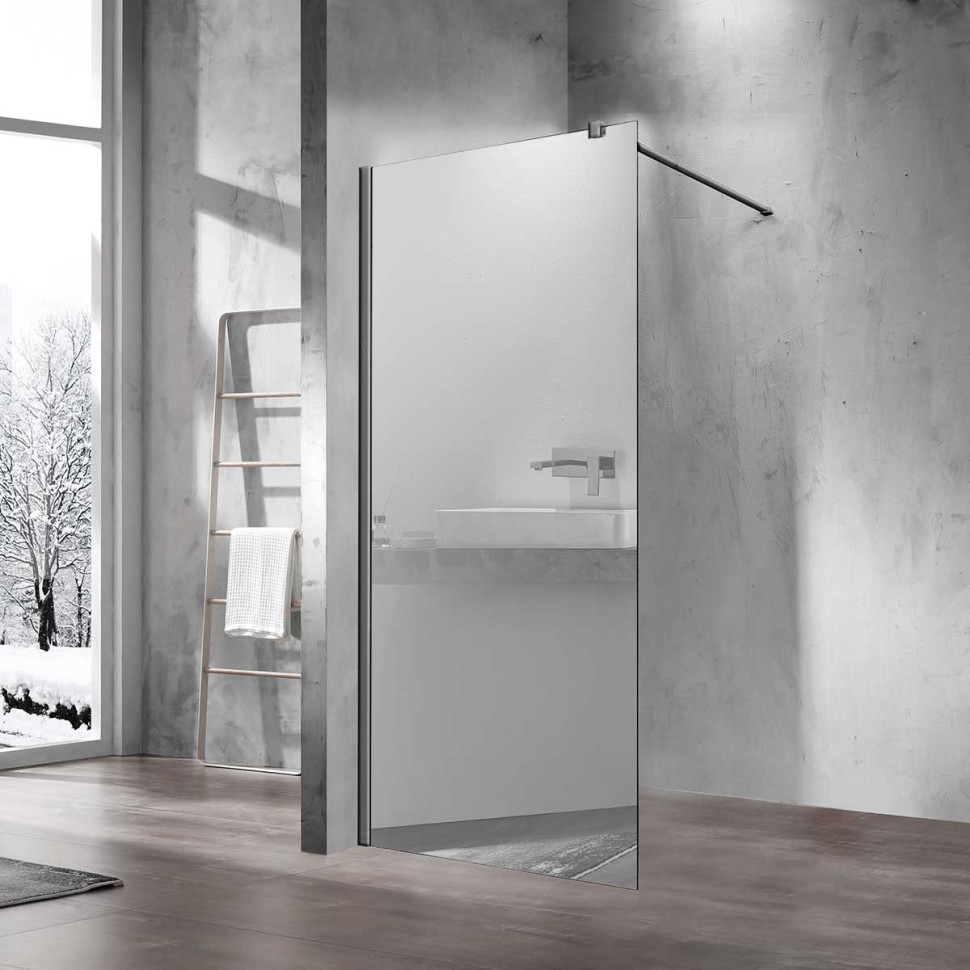 Душевая перегородка Walk-In VSW-1H100MRGM, 1000*2000, вороненая сталь, стекло зеркальное