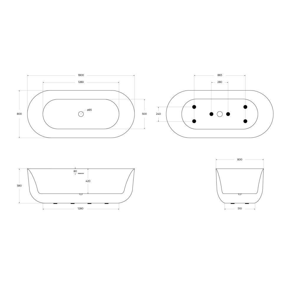 Акриловая ванна BELBAGNO BB706-1800-800