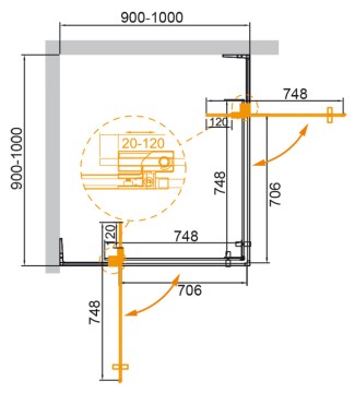 Душевой уголок CEZARES SLIDER-A-2-90/100-BR-BORO