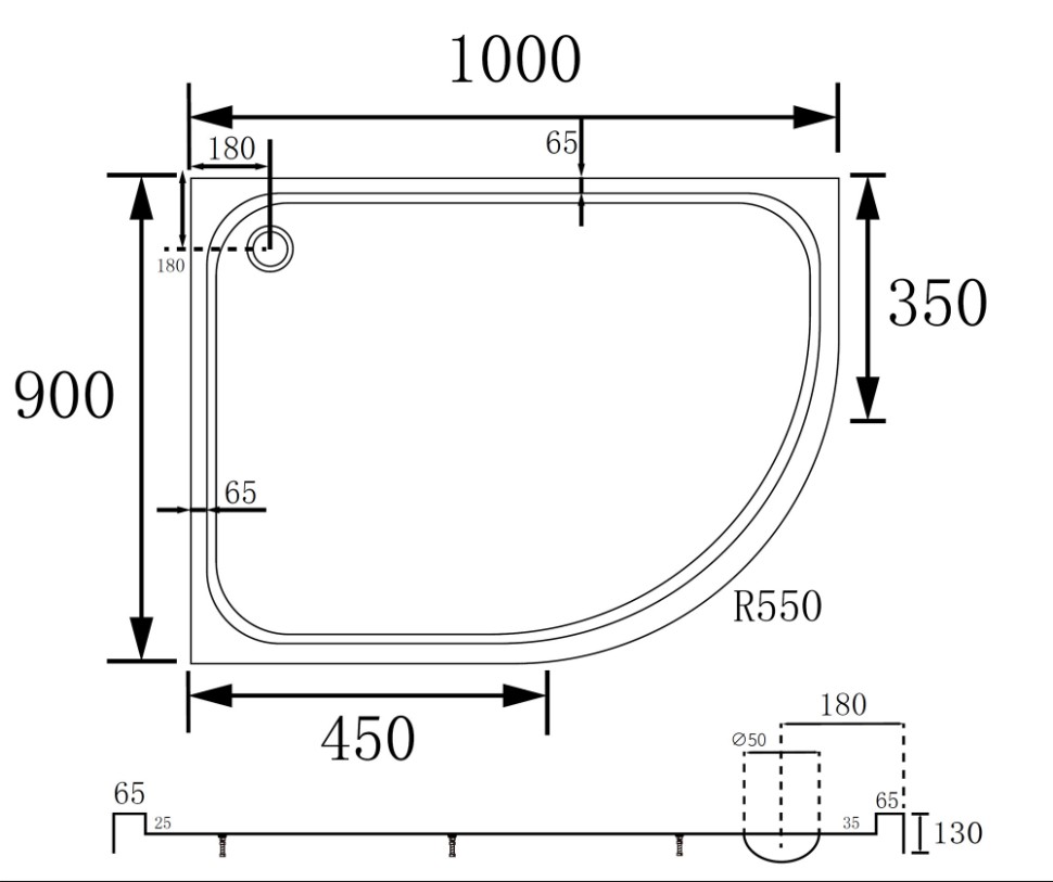 Душевой поддон ABBER AD3E109 L 100х90 асимметричный, акриловый, белый