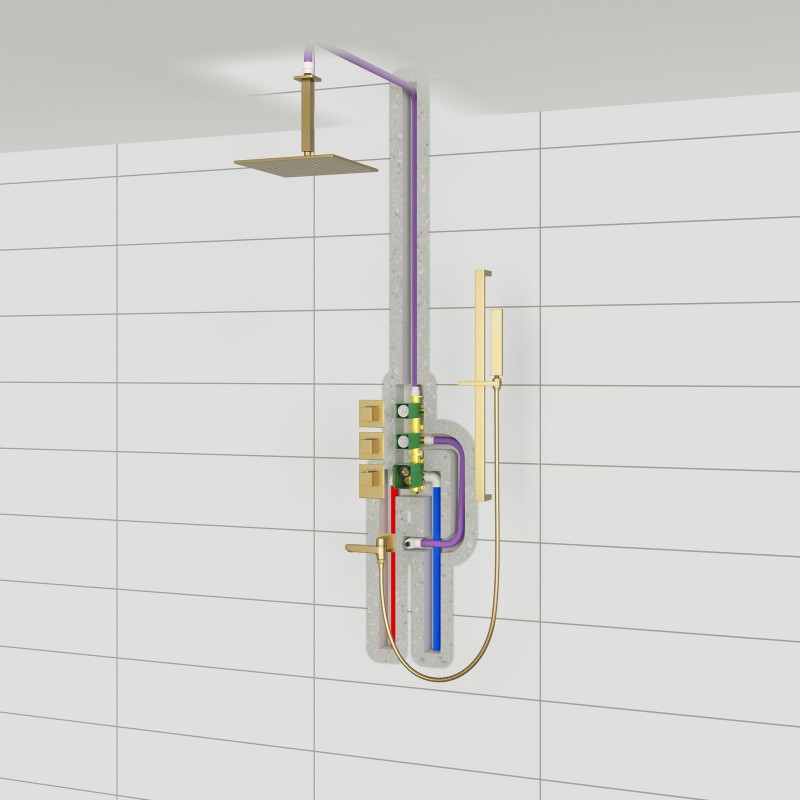 Душевая система встроенная с термостатом Timo Selene SX-2239/17SM золото матовое