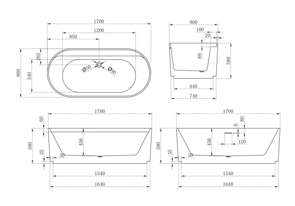 Акриловая ванна ABBER AB9444MW белая матовая