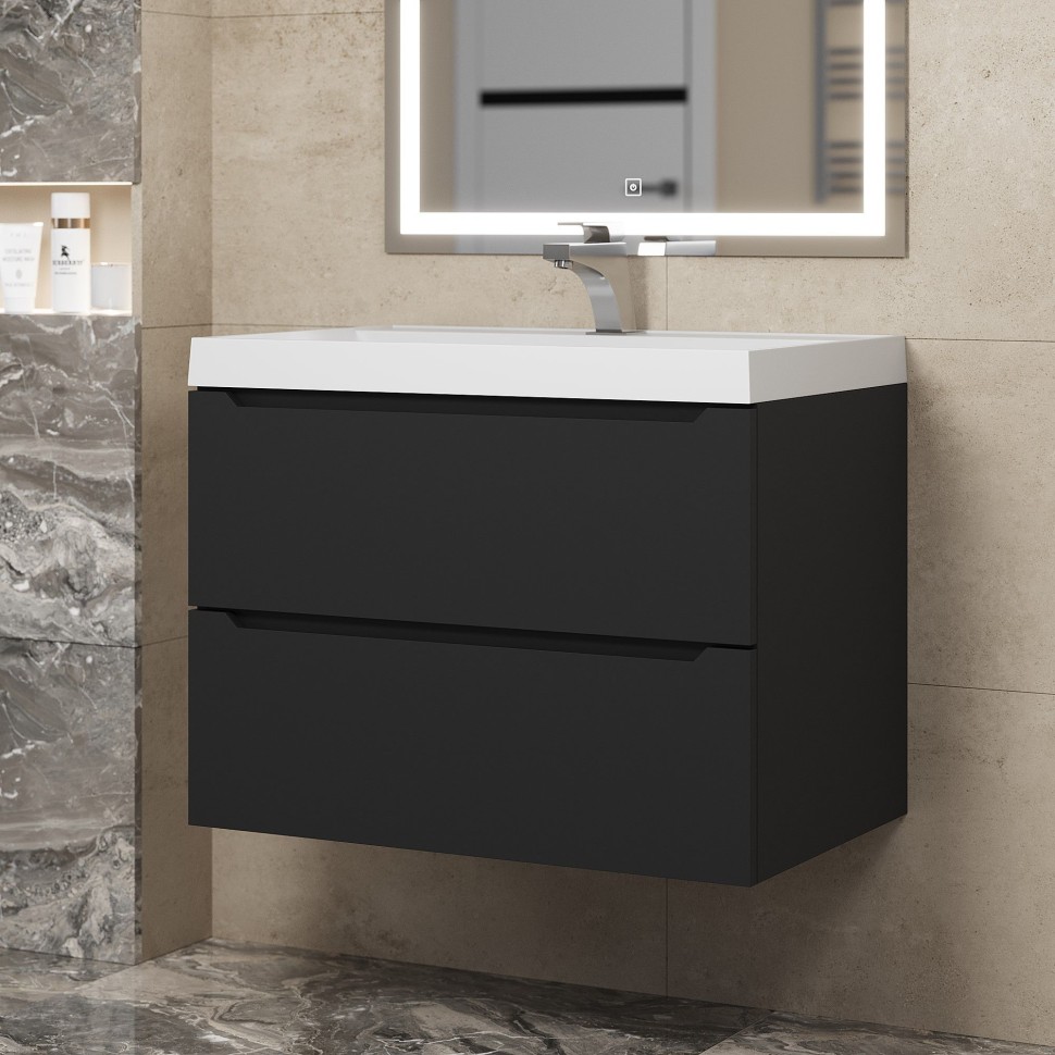 Тумба под раковину для ванной Uperwood Tanos 70 см, подвесная, черная матовая