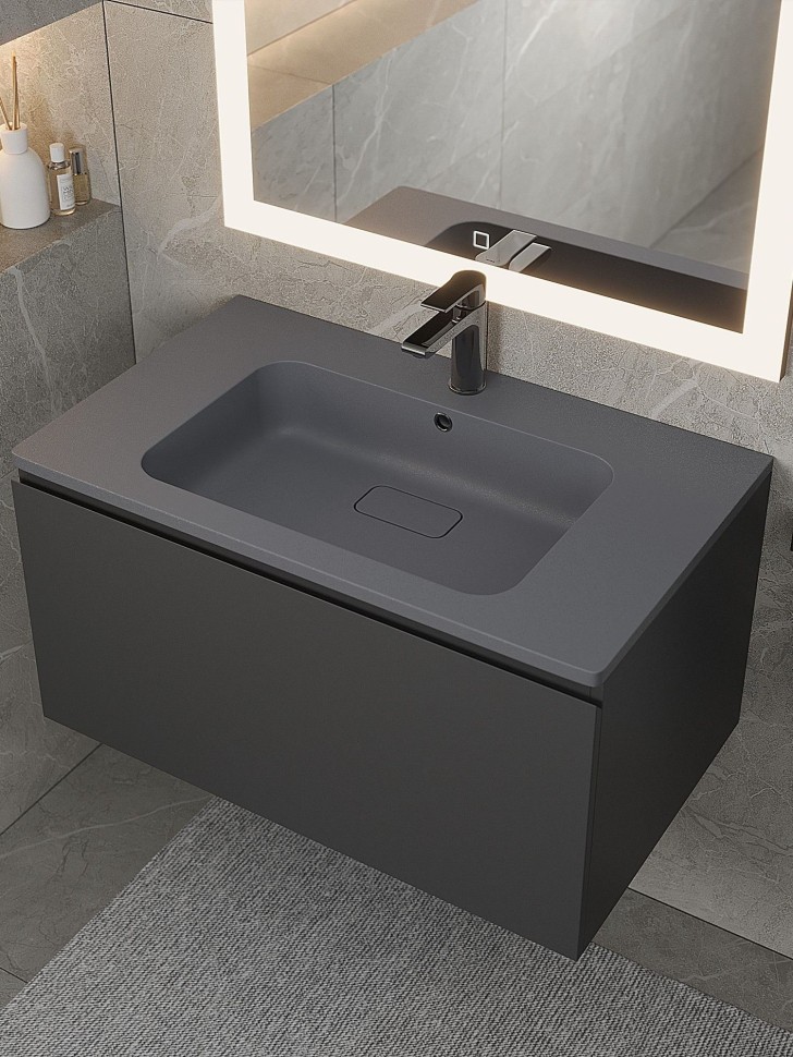 Раковина для ванной кварцевая Uperwood Lagoon Quartz 80х48х14,2 см, серая матовая, серый шелк