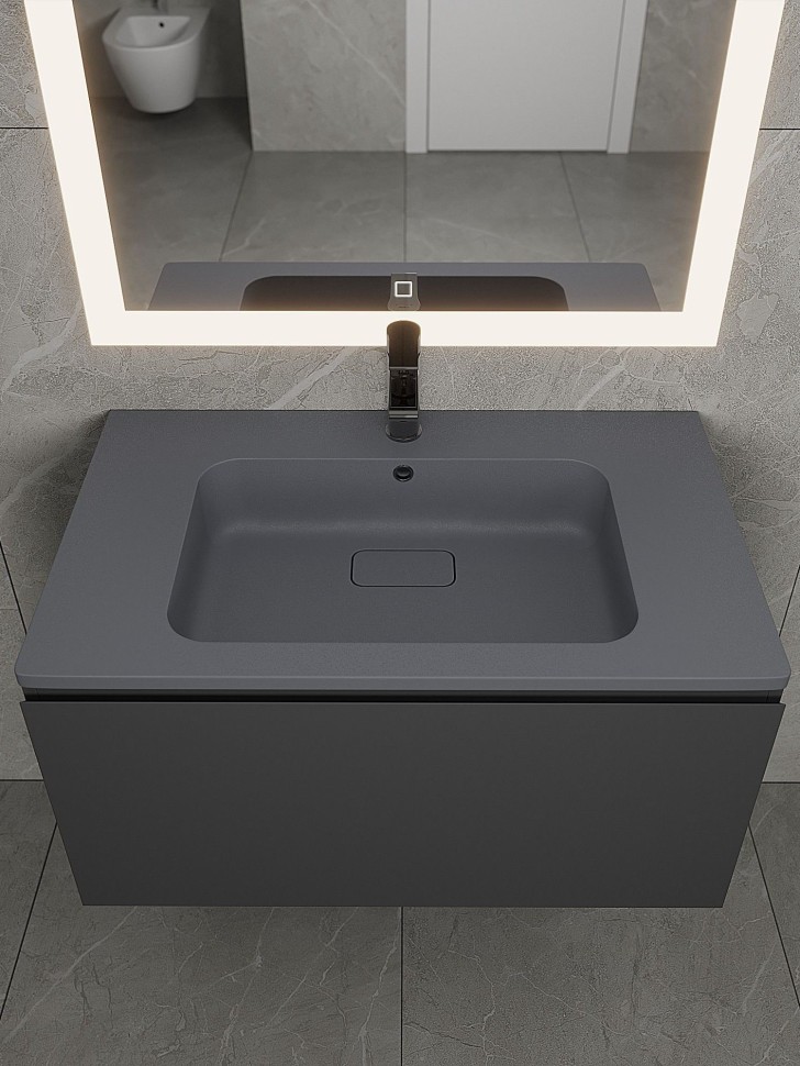 Раковина для ванной кварцевая Uperwood Lagoon Quartz 80х48х14,2 см, серая матовая, серый шелк