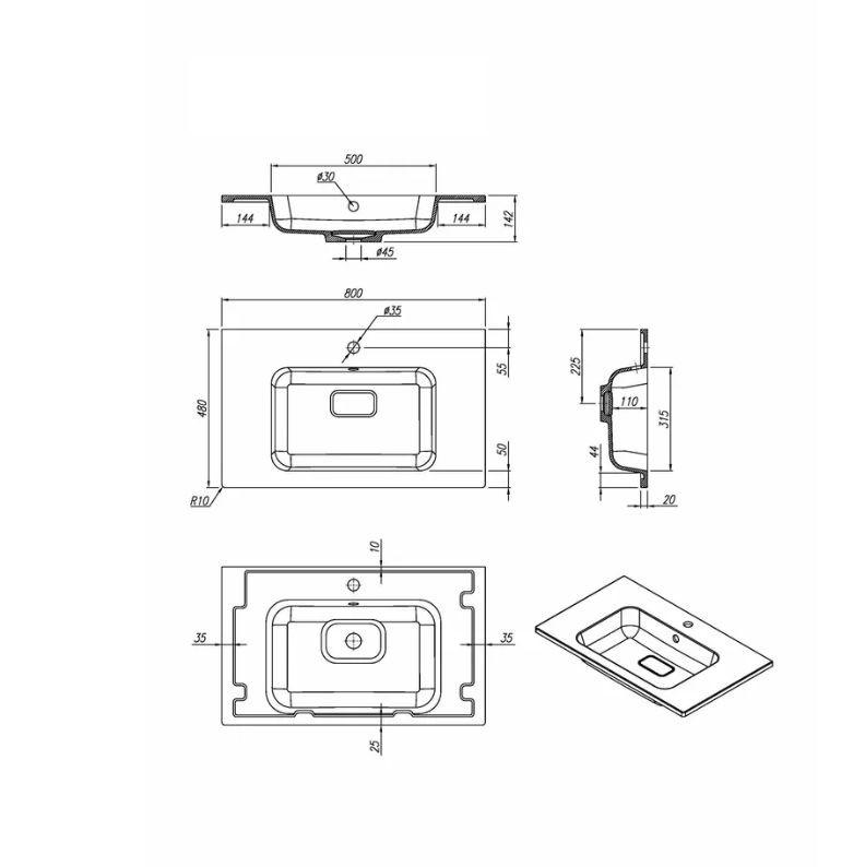 Раковина для ванной кварцевая Uperwood Lagoon Quartz 80х48х14,2 см, серая матовая, серый шелк