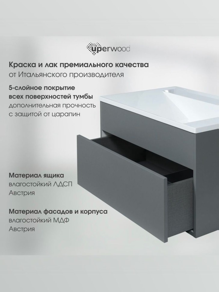 Тумба под раковину для ванной подвесная Uperwood Lotus Premium 80х50х42 см, серая