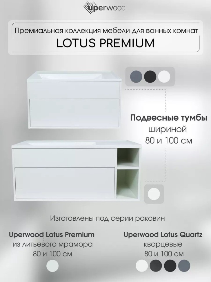 Тумба под раковину для ванной подвесная Uperwood Lotus Premium 80х50х42 см, серая