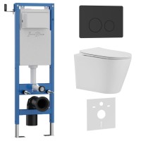 Комплект 3в1 IBERICA BLANCA инсталляция SILENCIO MINI, унитаз BURGOS ALTO белый, кнопка смыва INOX-O черный матовый (IB.001M.BRA.234.812)