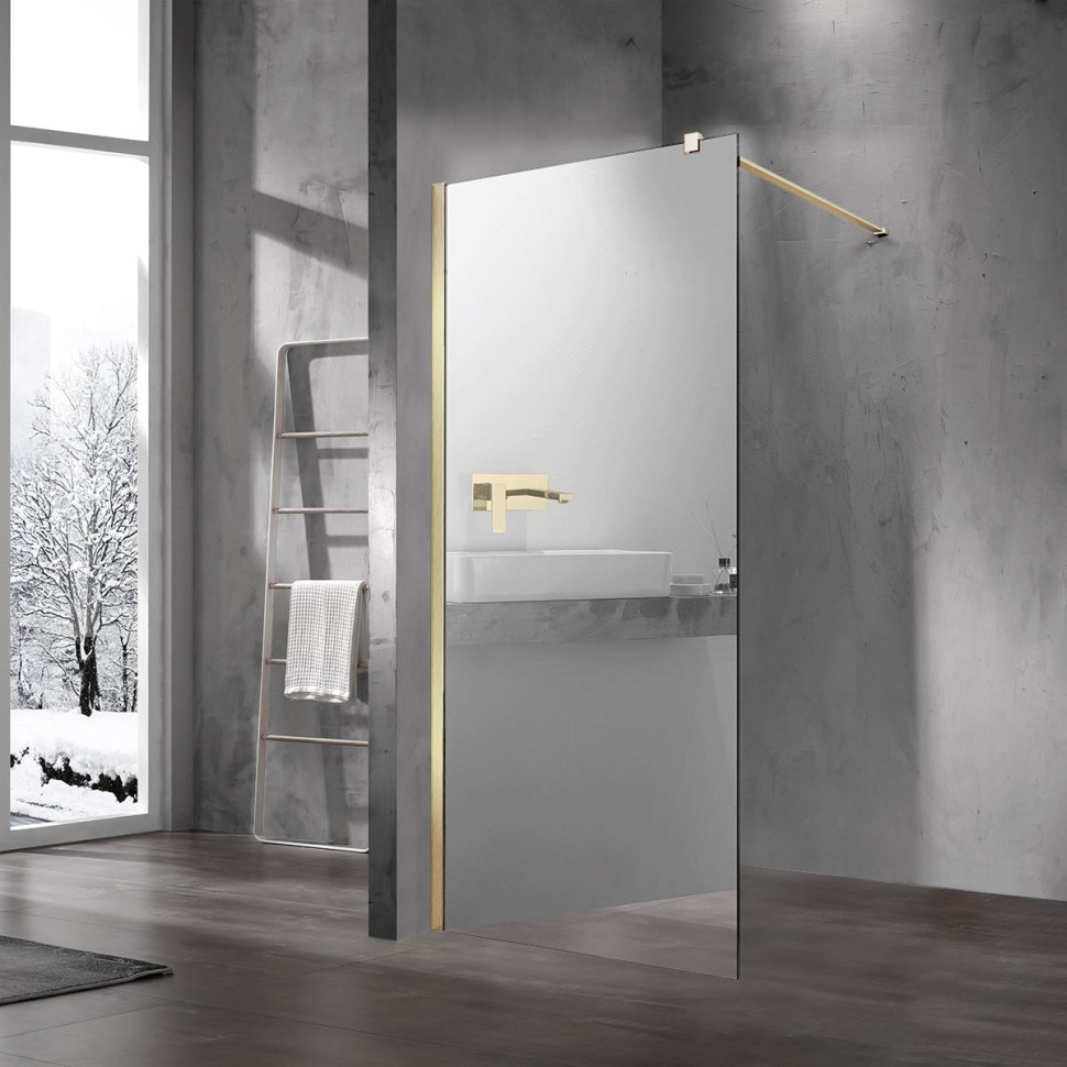 Душевая перегородка Walk-In VSW-1H100MRG, 1000*2000, матовый золотой, стекло зеркальное