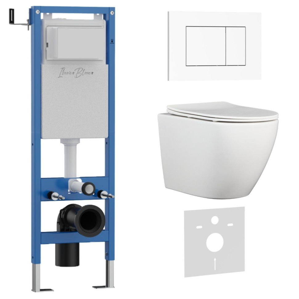 Комплект 3в1 IBERICA BLANCA инсталляция SILENCIO MINI, унитаз BILBAO ALTO белый, кнопка смыва ESTI-S белый глянцевый (IB.001M.BLA.234.855)
