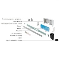 Желоб BERGES водосток WALL 1000 пристенный, матовый хром, S-сифон D50/105 H50 вертикальный