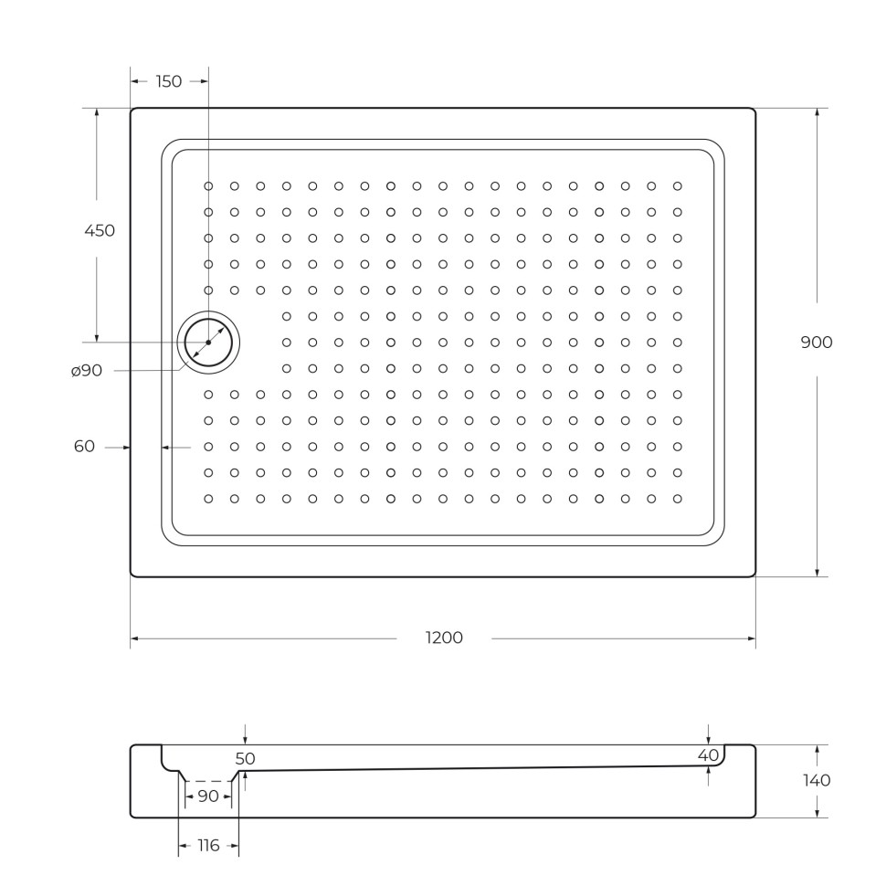Акриловый поддон CEZARES TRAY-A-AH-120/90-15-W0