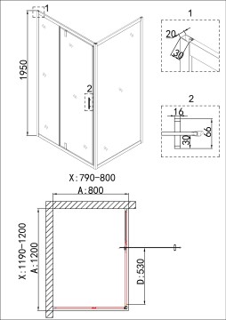 Душевое ограждение Niagara Nova NG-43-12AG-A80G (120х80х195) прямоугольник,золото,двери распашные,стекло прозрачное,2 места