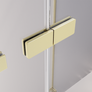 Душевая дверь распашная Veconi Premium Alassio G, 1400х2000, брашированное золото, стекло прозрачное осветленное