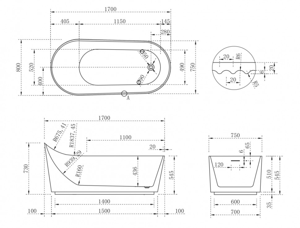 Акриловая ванна ABBER AB9445MW белая матовая