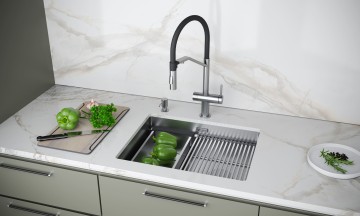 Смеситель для кухни ZENDER, брашированная сталь, Ze213155-BS, Paulmark