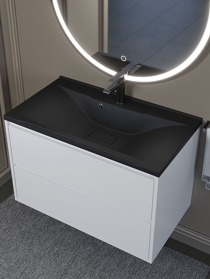 Раковина для ванной кварцевая Uperwood Elen Quartz 80х45х15,8 см черная матовая, уголь