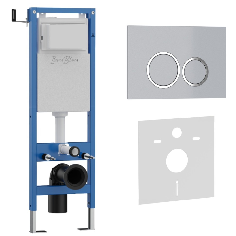 Комплект 2в1 IBERICA BLANCA инсталляция SILENCIO MINI, кнопка смыва ESTI-O хром матовый (IB.001M.824)