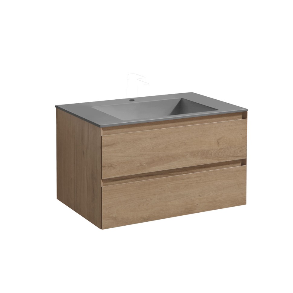 База под раковину Luka 800 подвесная, 2 выкатных ящика soft-close, N.Oak