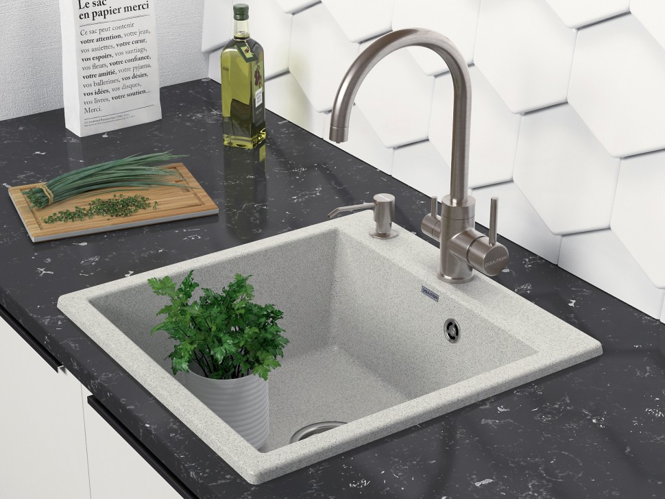 Мойка GERA 60, IT-GRANIT, PM205546-GR, серый, 555х460, подст. мон. Paulmark