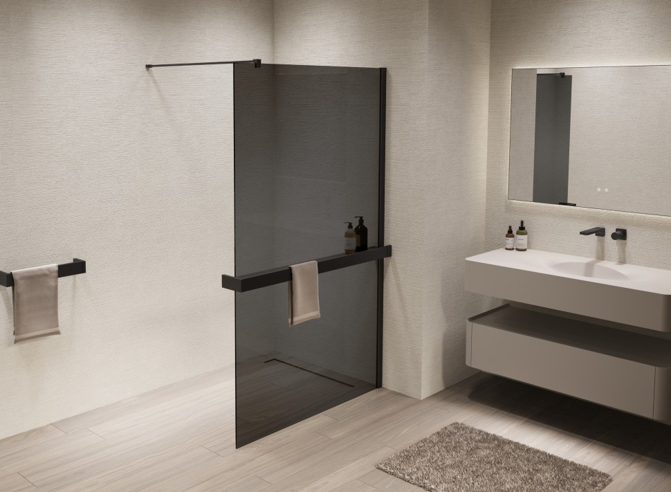 Душевая перегородка Walk-In VSW-1HR120CGB, 1200*2000, черный, стекло тонированное