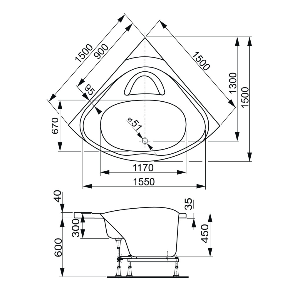 Акриловая ванна VAGNERPLAST ATHENA 150x150