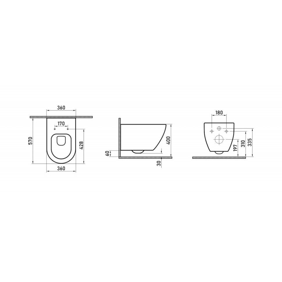 Унитаз BERGES подвесной MASCON  Rimless 57 см, сиденье дюропласт Toma Slim SO, микролифт, быстросъем