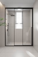 Душевая дверь раздвижная Premium Prato 300 B-L, 1700х2000, черный матовый, стекло прозрачное