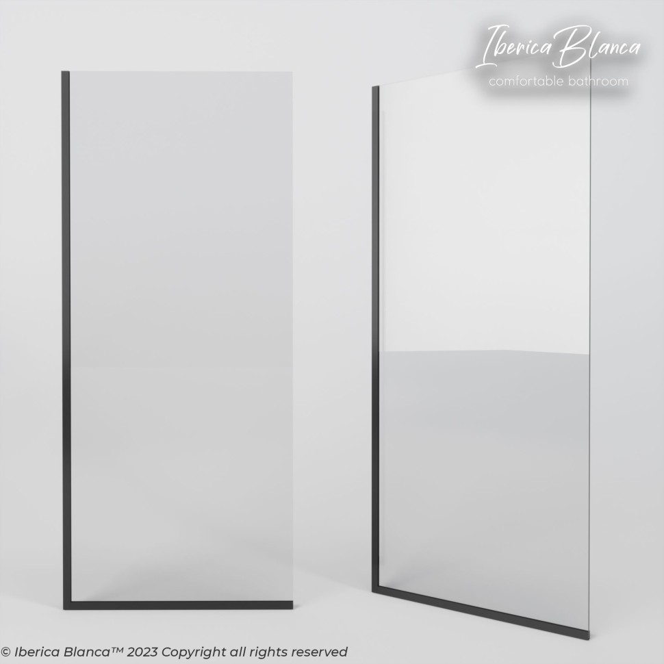 Шторка для ванны IBERICA BLANCA Mod.403 неподвижная прозрачное стекло/черный 50х140см (IB403.SB.140.50)