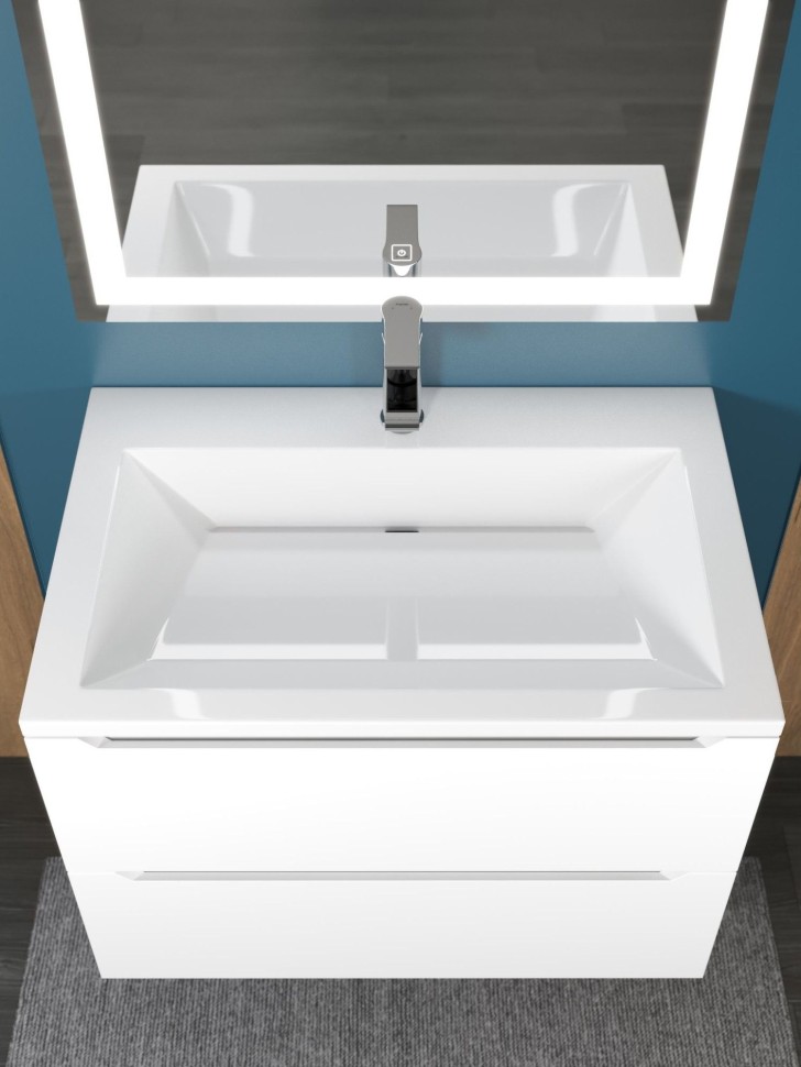 Раковина для ванной 60 см, Uperwood Olivia, с щелевым сливом, белая глянцевая