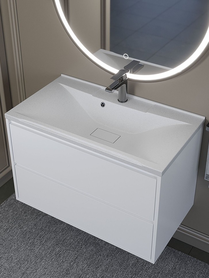 Раковина для ванной кварцевая Uperwood Elen Quartz 80х45х15,8 см, белая матовая, жасмин