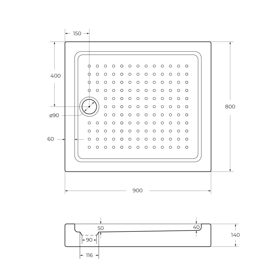 Акриловый поддон CEZARES TRAY-A-AH-90/80-15-W