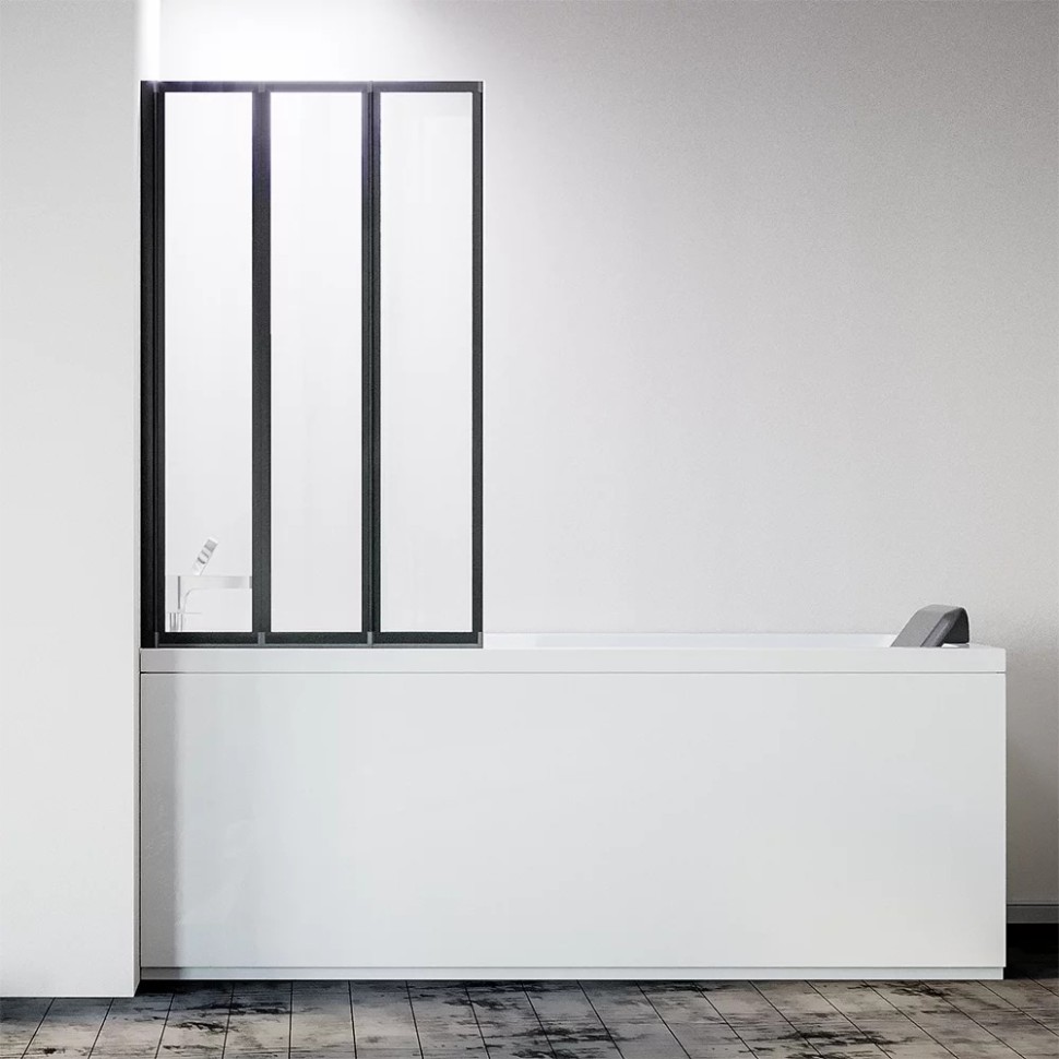 Шторка на ванну Veconi Palau PL-73BL, 900x1500, черный, стекло прозрачное